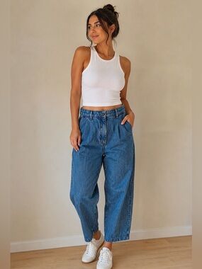 Aritzia Wilfred Free Embark Jeans Ocean Medium Blue High Rise Pleated Wide Leg